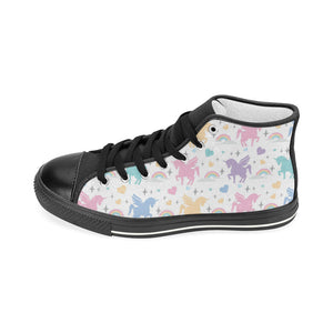 colorful unicorn rainbow heart pattern Women's High Top Canvas Shoes Black