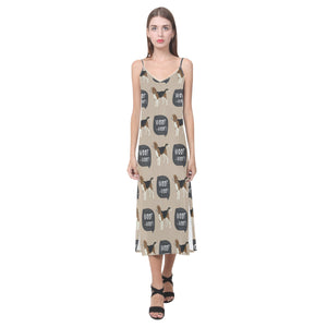 Beagle pattern V-Neck Open Fork Long Dress