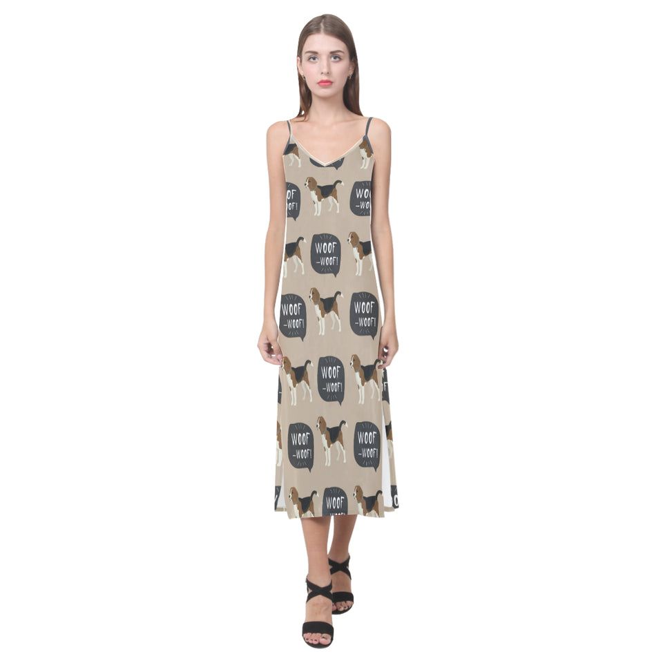 Beagle pattern V-Neck Open Fork Long Dress