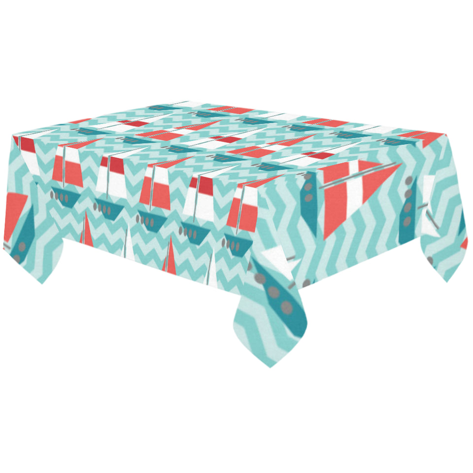 Red White sailboat wave background Tablecloth