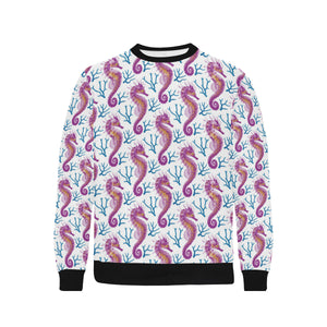 Purple seahorse blue coral pattern Men's Crew Neck Sweatshirt
