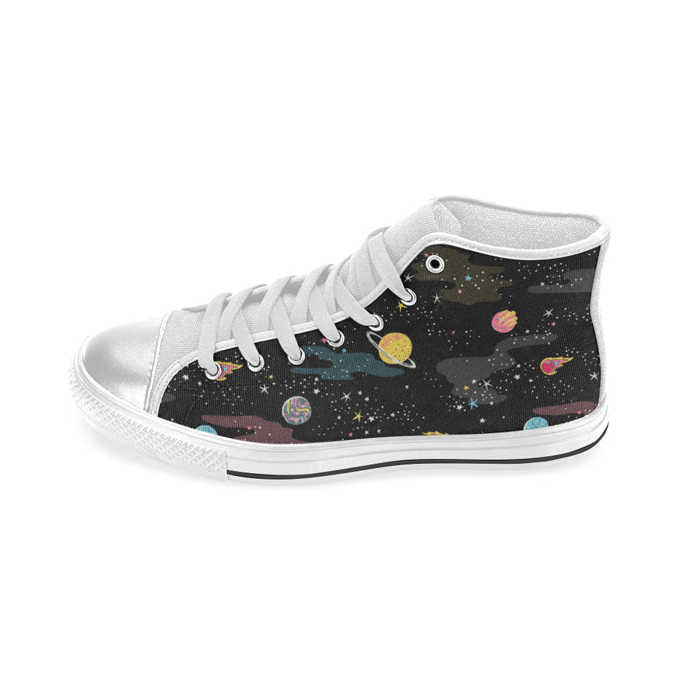 space pattern Women's High Top Canvas Shoes White