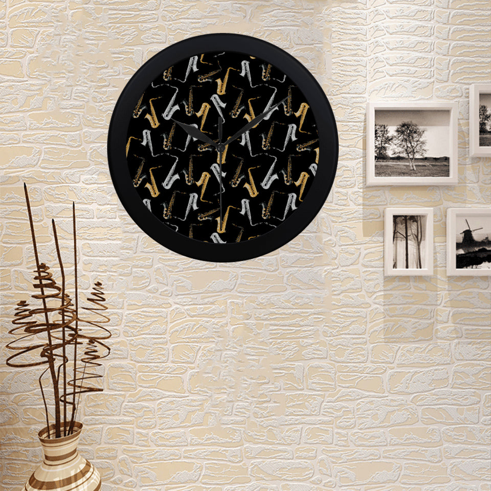 saxophone design pattern Elegant Black Wall Clock