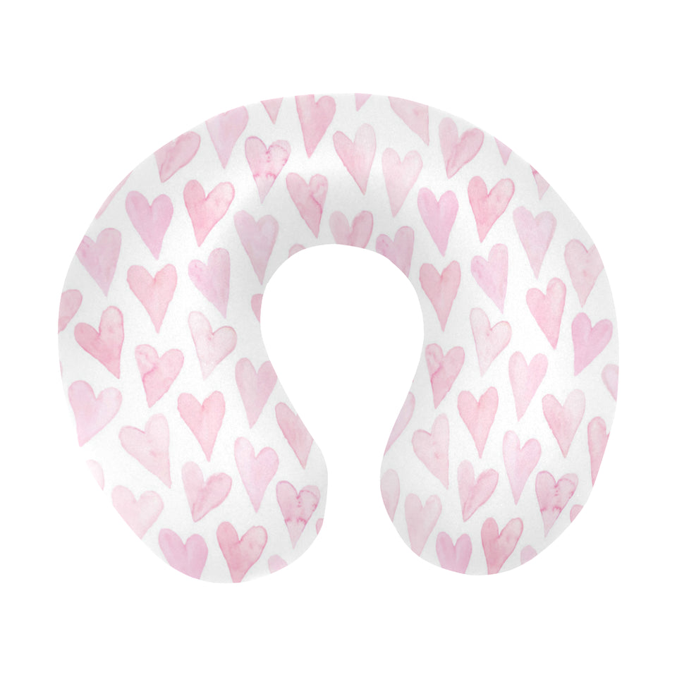 Watercolor pink heart pattern U-Shaped Travel Neck Pillow
