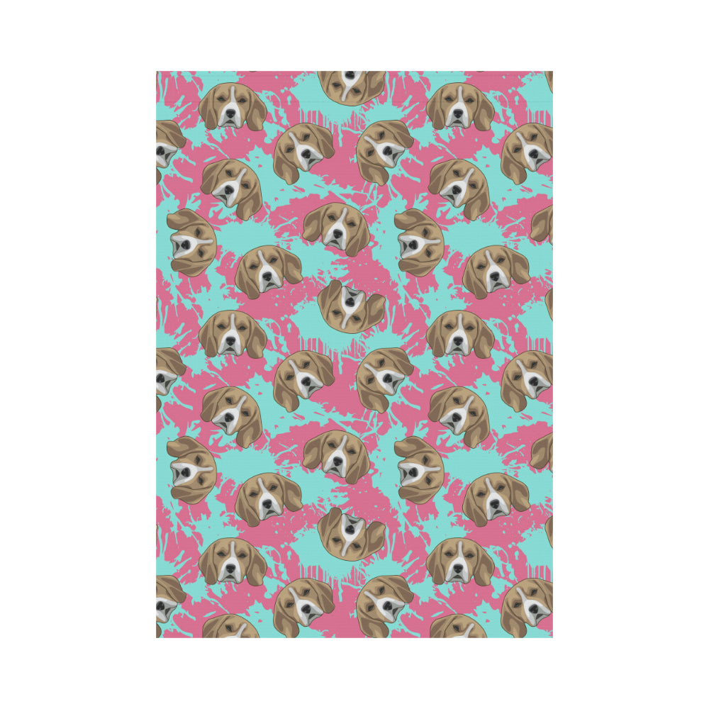 Beagle muzzles turquoise paint splashes pink patte House Flag Garden Flag