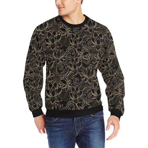luxurious gold lotus waterlily black background Men's Crew Neck Sweatshirt