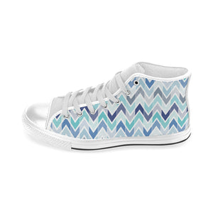 zigzag  chevron blue pattern Men's High Top Canvas Shoes White