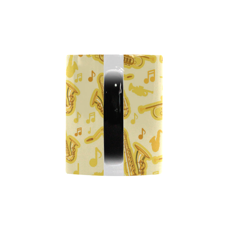 Saxophone cornet pattern yellow background Morphing Mug Heat Changing Mug