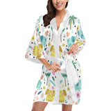 Cute elephants palm tree flower butterfly pattern Women's Short Kimono Robe