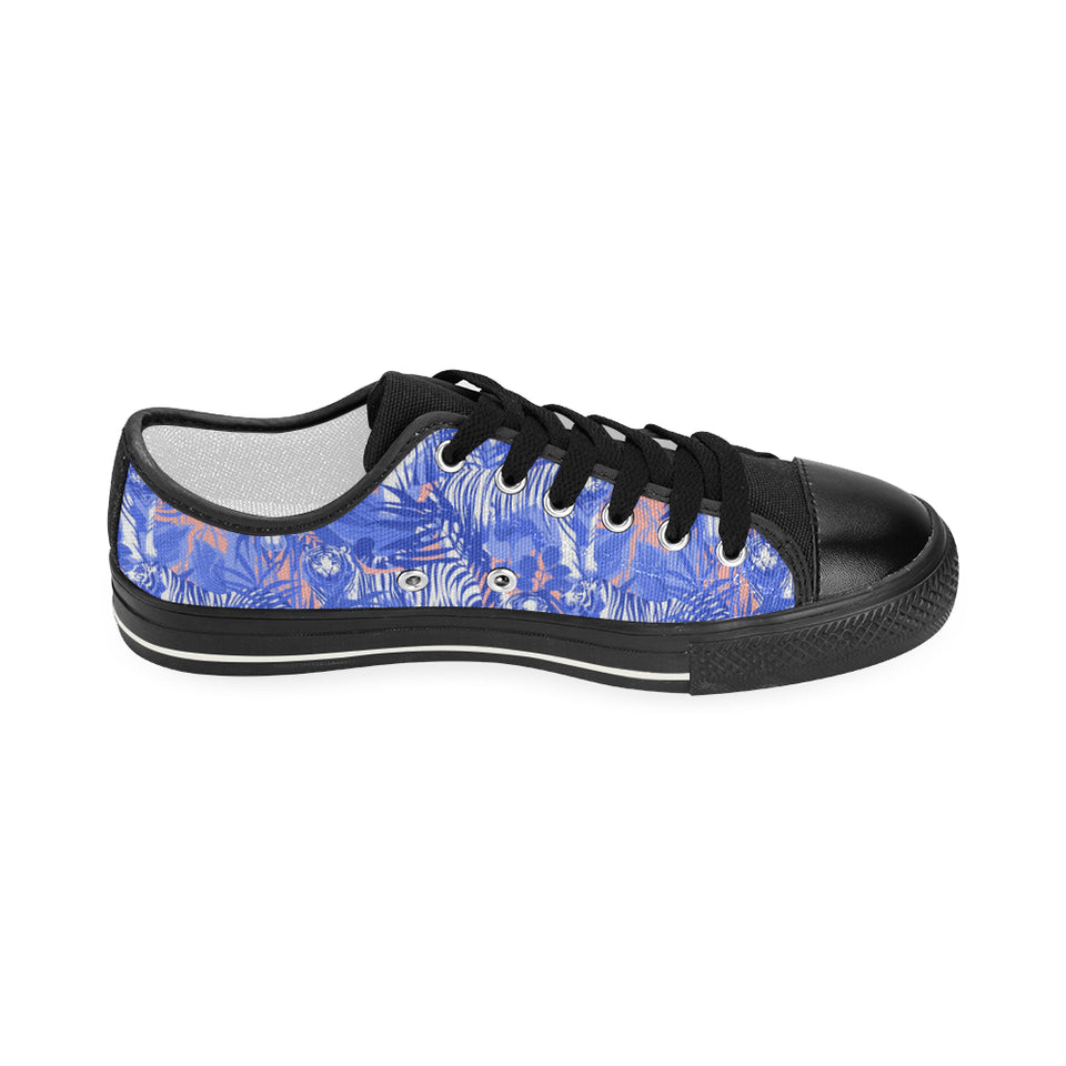 white bengal tigers pattern Women's Low Top Canvas Shoes Black