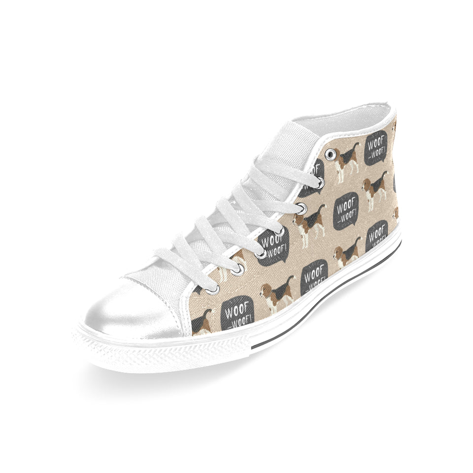 Beagle pattern Women's High Top Canvas Shoes White