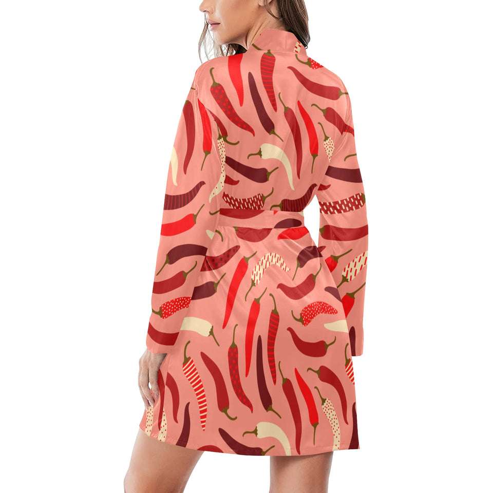 Beautiful Chili peppers pattern Women's Long Sleeve Belted Night Robe