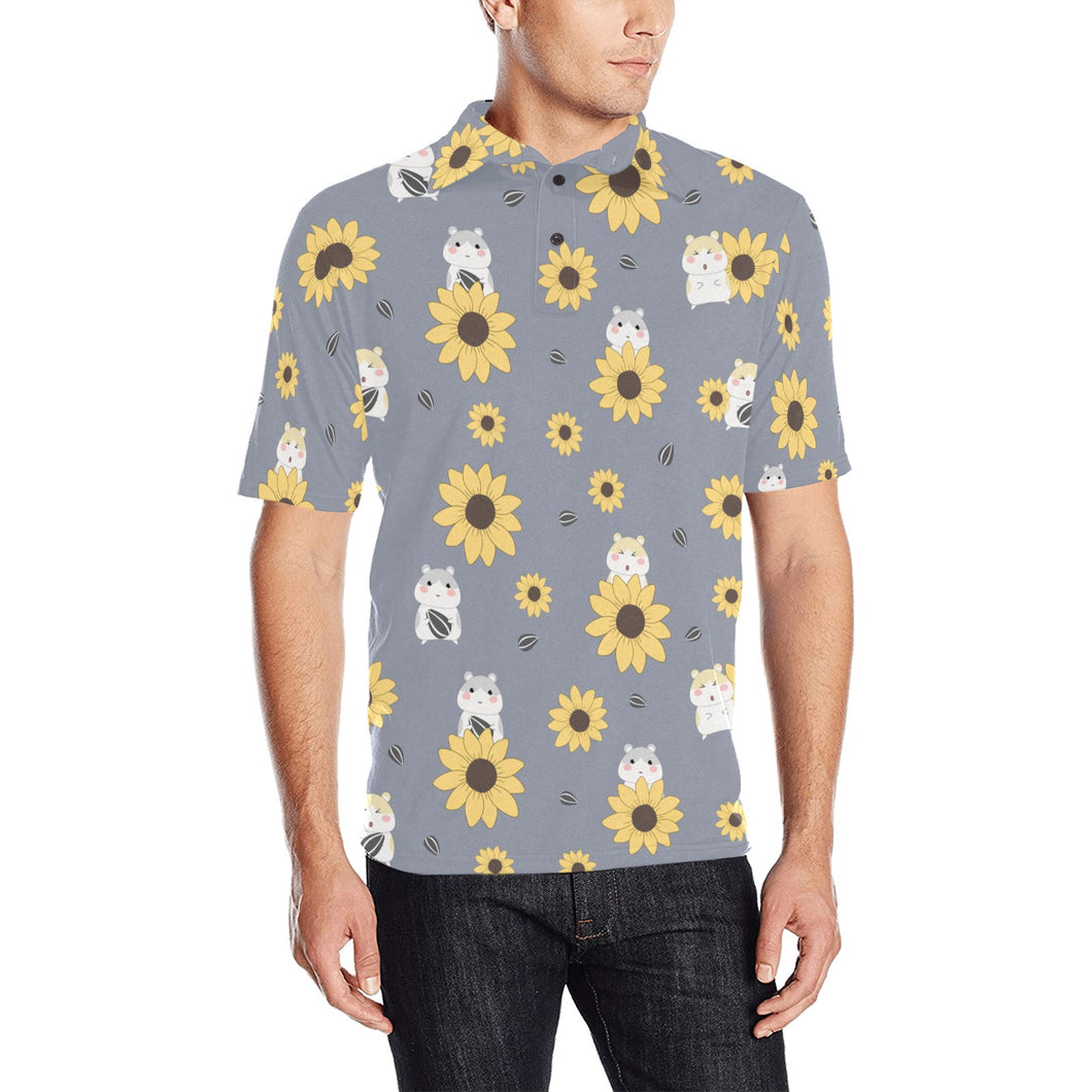 Cute hamster sunflower pattern background Men's All Over Print Polo Shirt