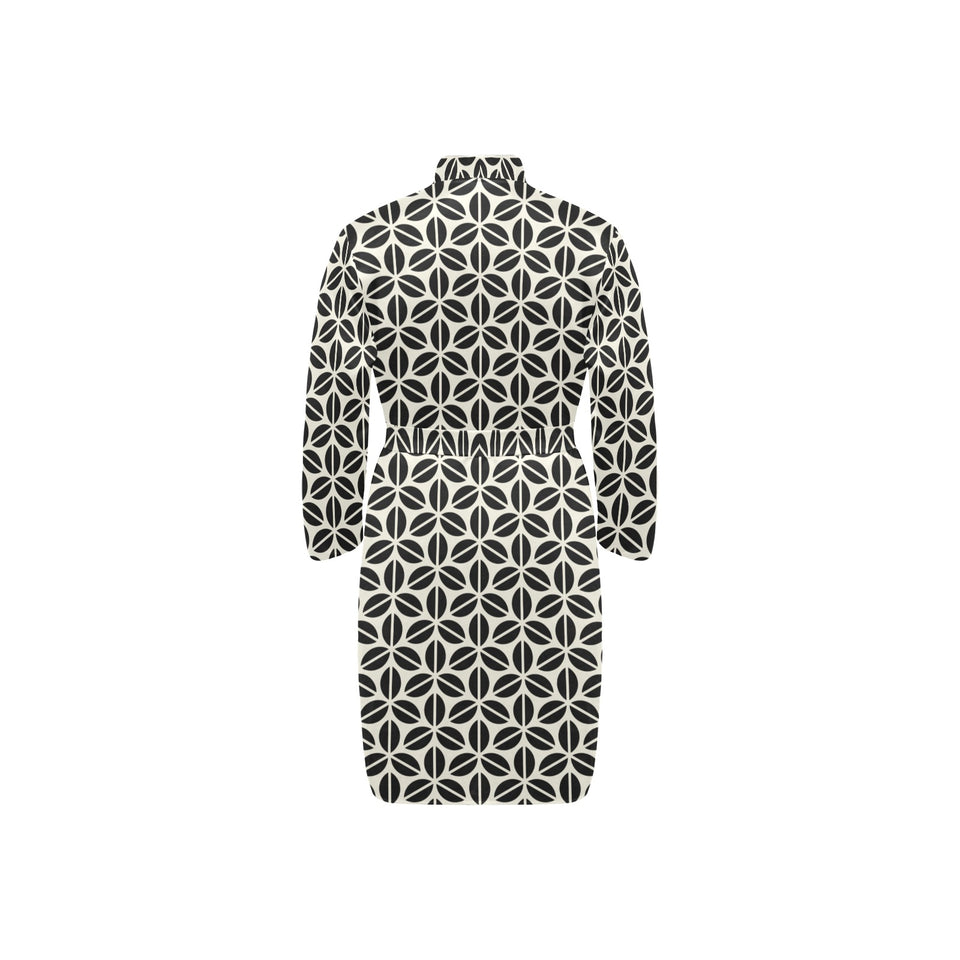 Coffee bean abstract modern pattern Men's Long Sleeve Belted Night Robe