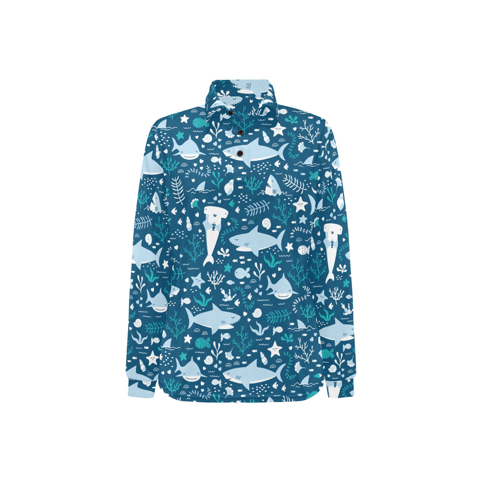 Cute shark pattern Women's Long Sleeve Polo Shirt