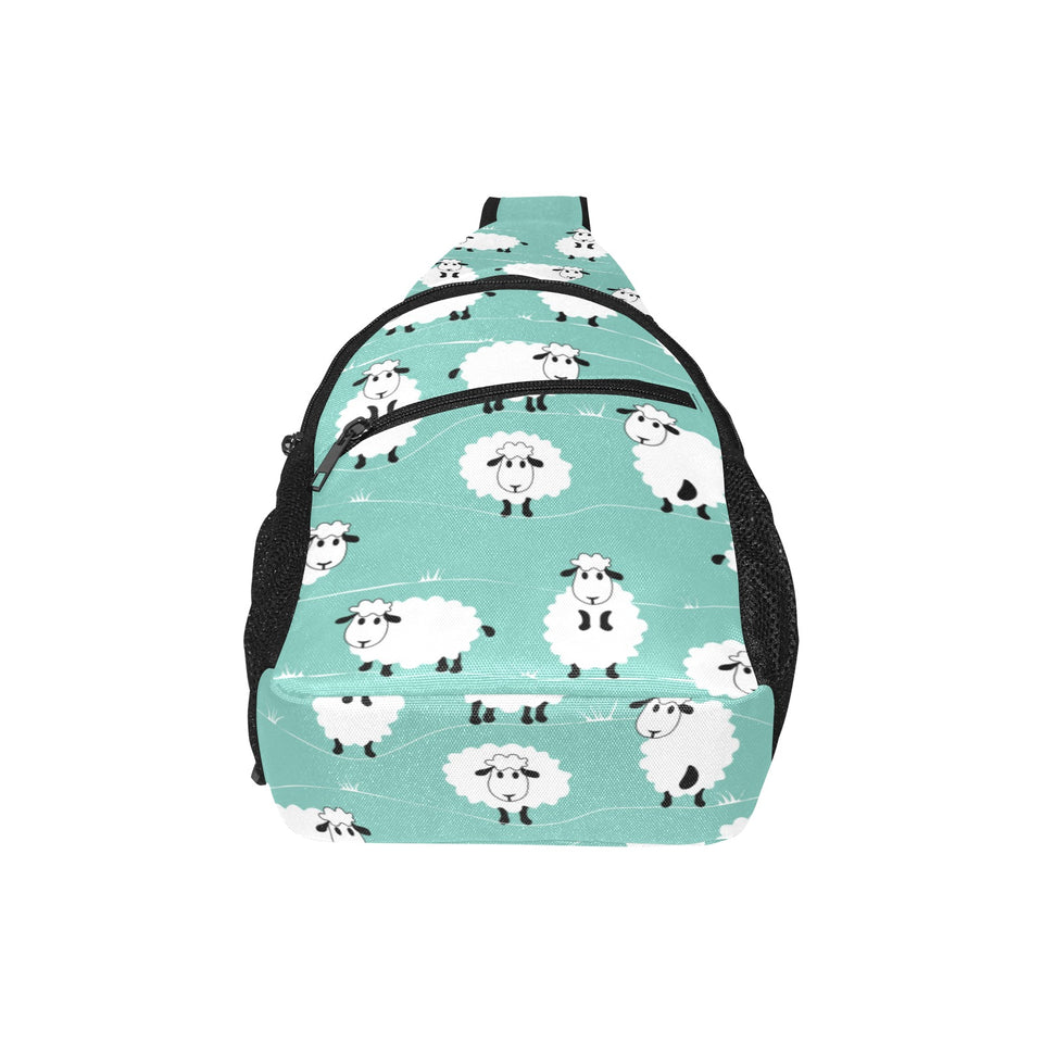 Cute sheep green background All Over Print Chest Bag