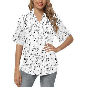Music Notes Pattern Print Design 04 Women's All Over Print Hawaiian Shirt