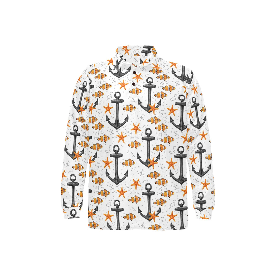 Clown Fish Pattern Print Design 02 Men's Long Sleeve Polo Shirt