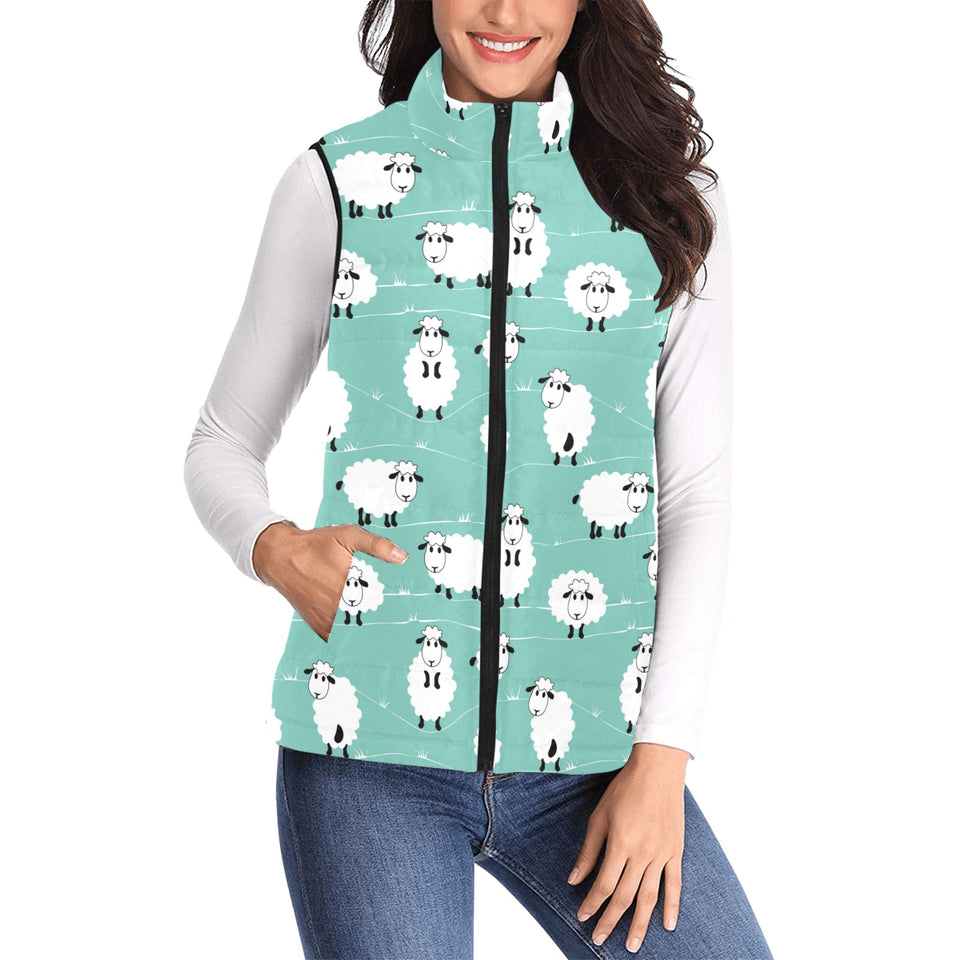 Cute sheep green background Women's Padded Vest