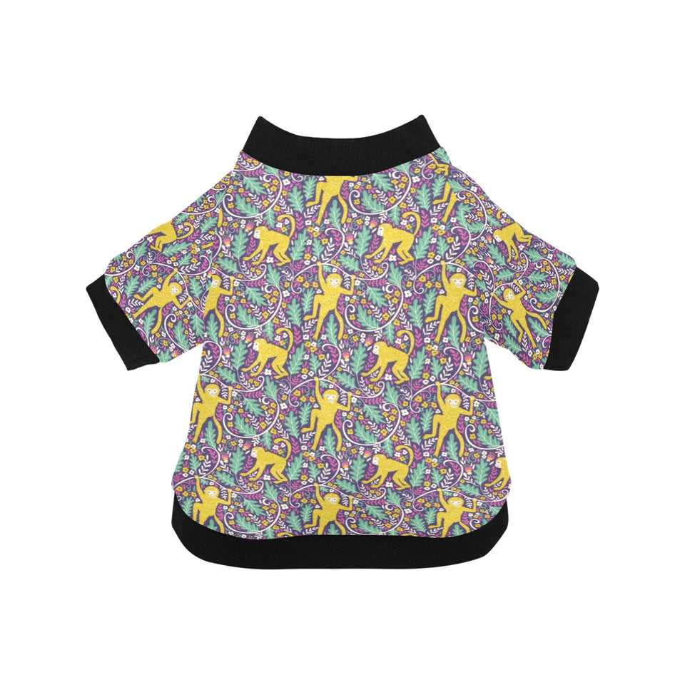 Cute yellow monkey leaves pattern All Over Print Pet Dog Round Neck Fuzzy Shirt