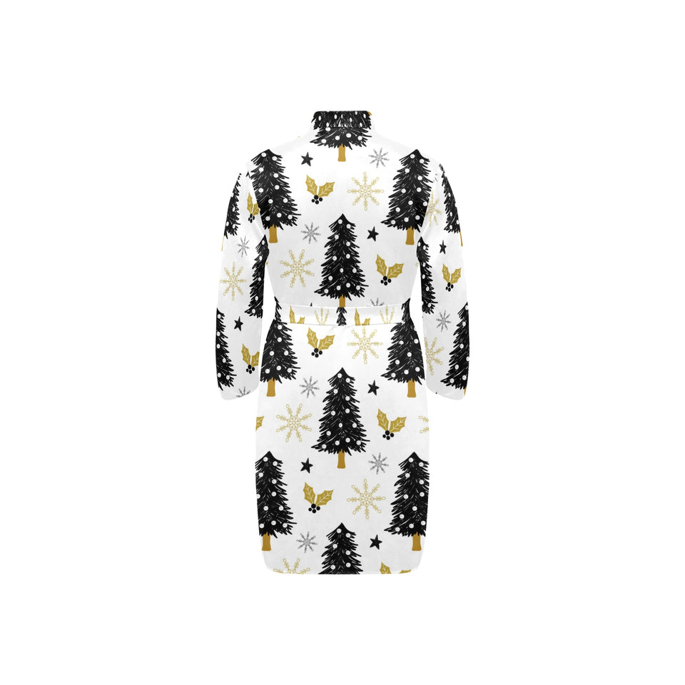 Christmas tree holly snow star pattern Men's Long Sleeve Belted Night Robe