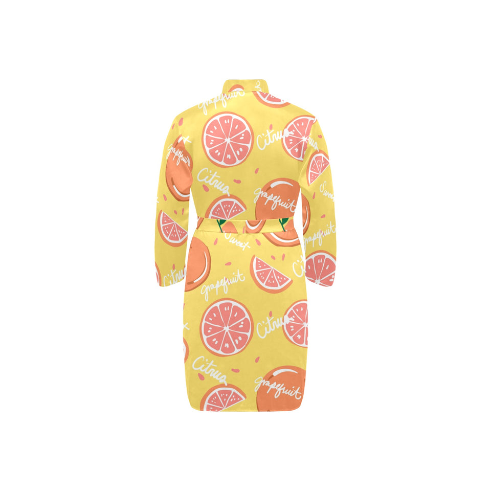 Grapefruit yellow background Men's Long Sleeve Belted Night Robe