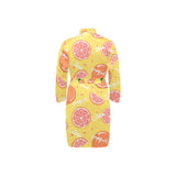 Grapefruit yellow background Men's Long Sleeve Belted Night Robe