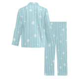 Snowflake pattern blue stripe background Men's Long Pajama Set