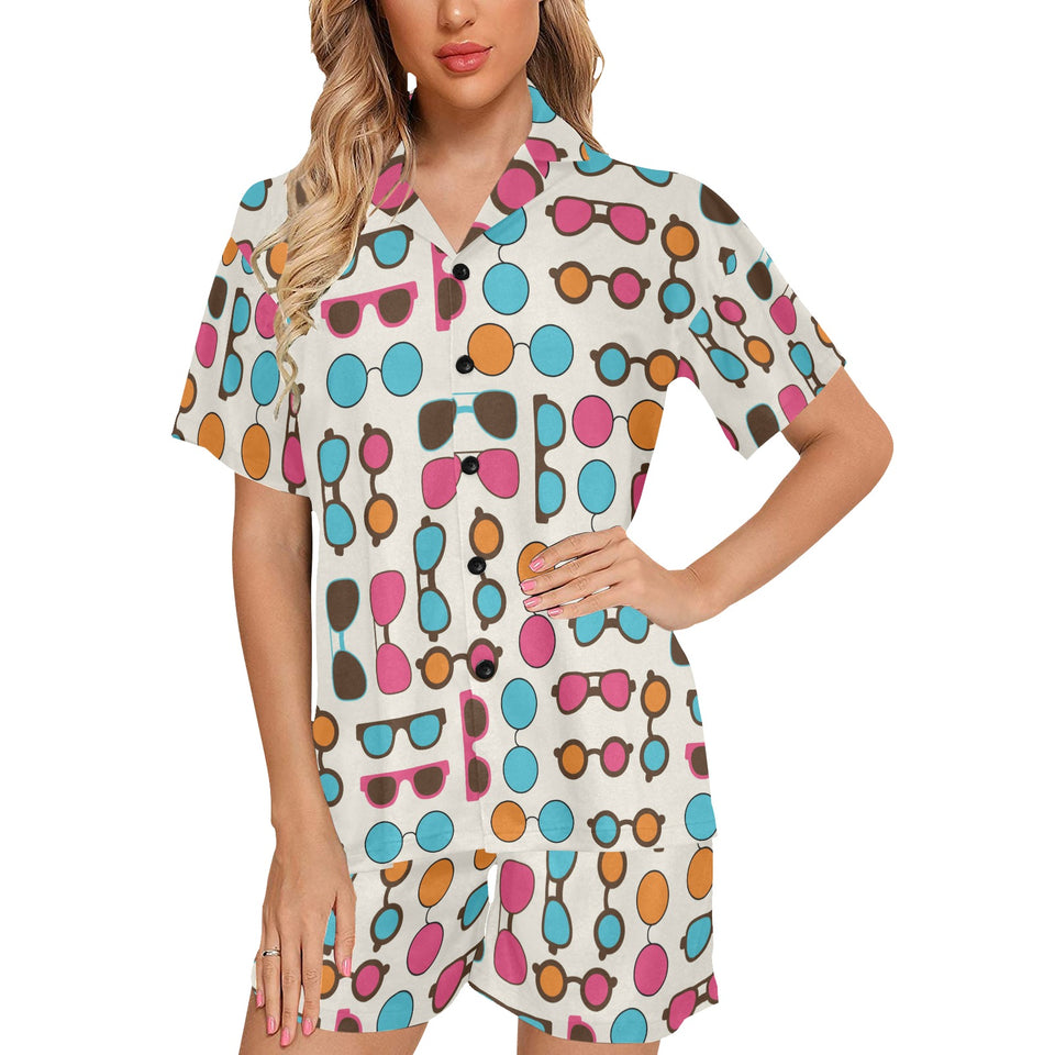 Sun Glasses Pattern Print Design 03 Women's V-Neck Short Pajama Set