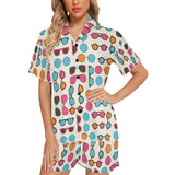 Sun Glasses Pattern Print Design 03 Women's V-Neck Short Pajama Set