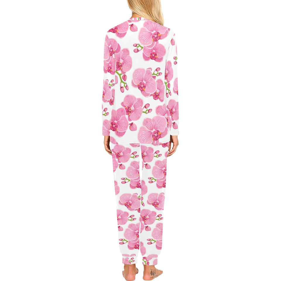 pink purple orchid pattern background Women's All Over Print Pajama Set