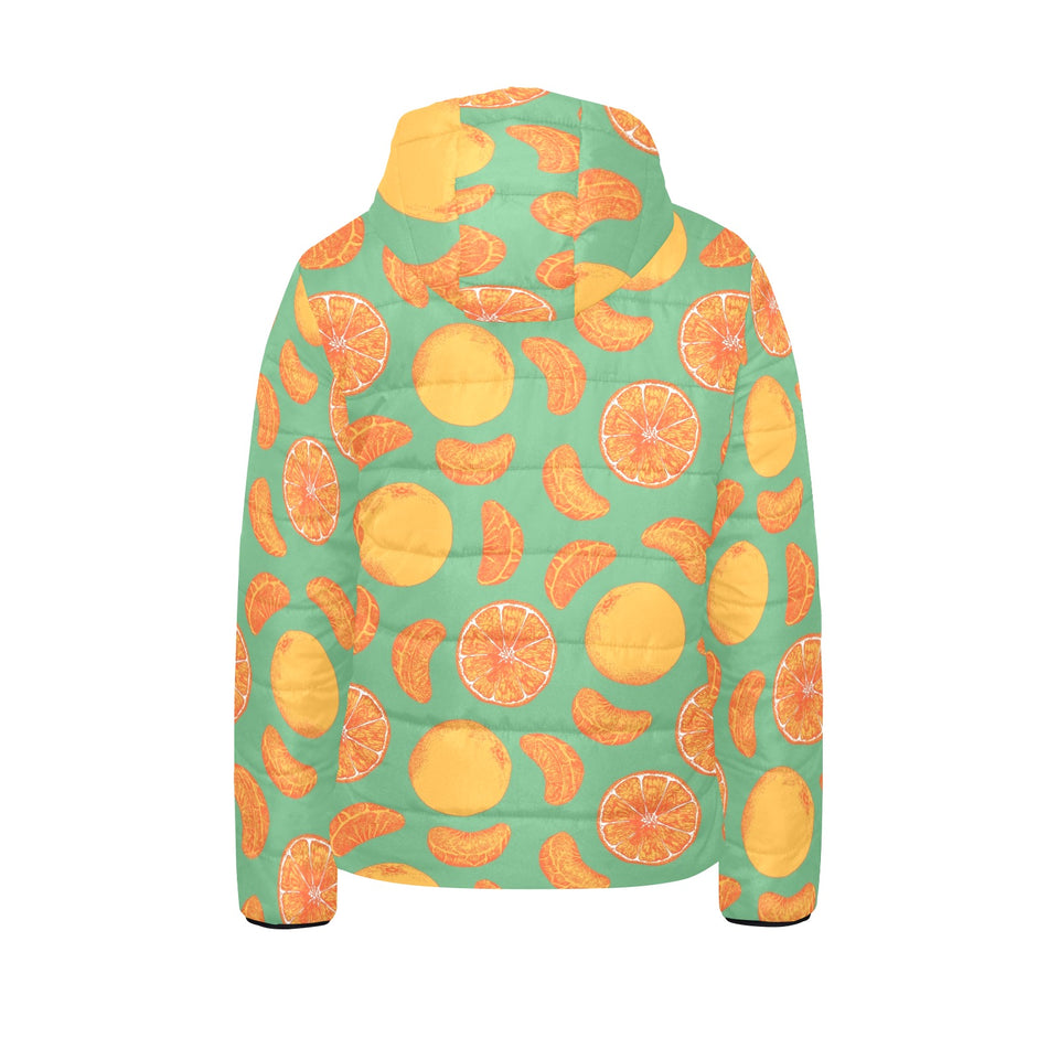 orange fruit pattern green background Kids' Boys' Girls' Padded Hooded Jacket