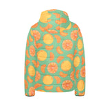 orange fruit pattern green background Kids' Boys' Girls' Padded Hooded Jacket