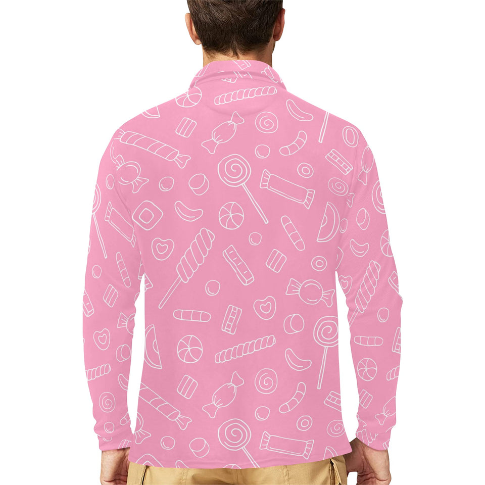 Sweet candy pink background Men's Long Sleeve Polo Shirt