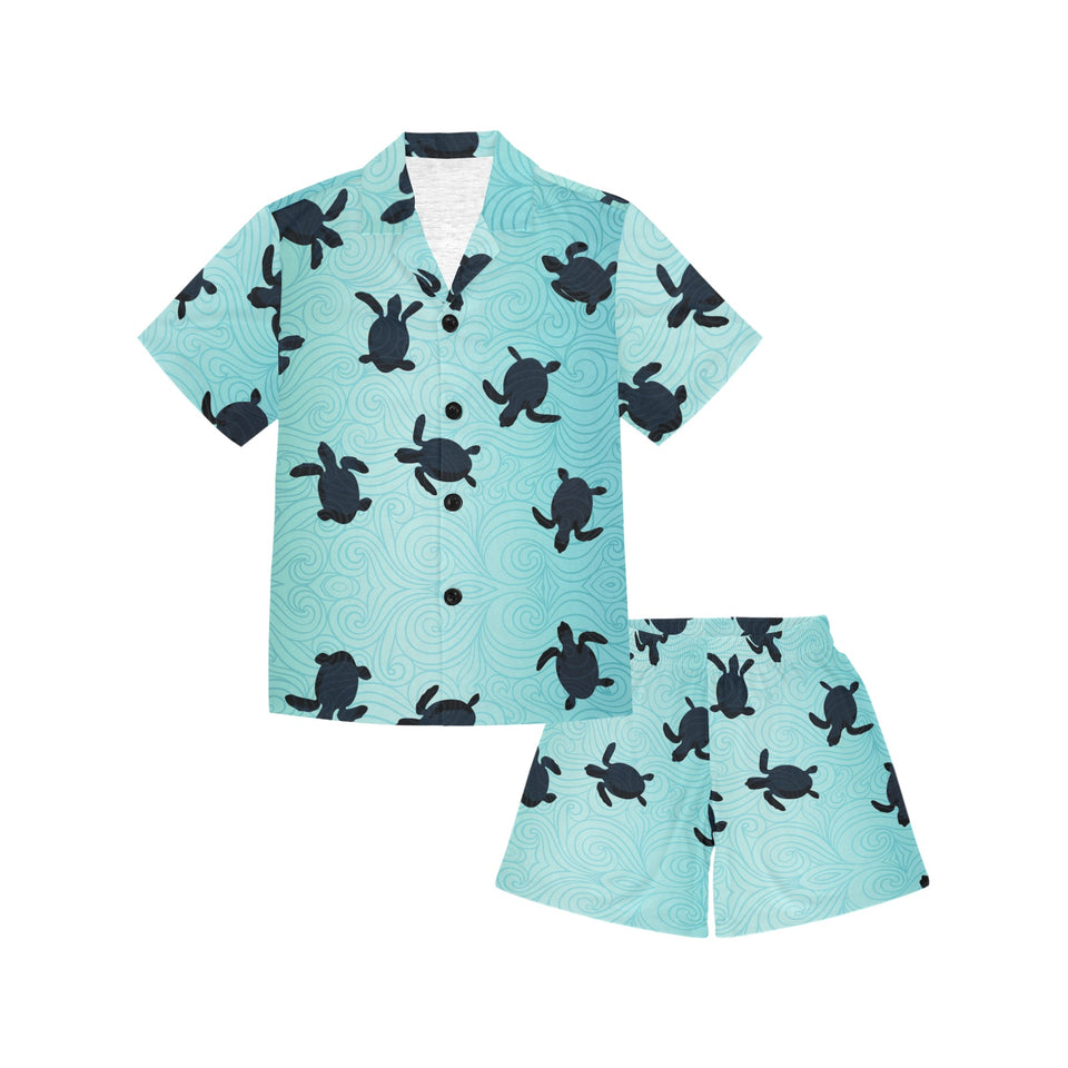 Sea turtle with blue ocean backgroud Kids' Boys' Girls' V-Neck Short Pajama Set