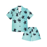 Sea turtle with blue ocean backgroud Kids' Boys' Girls' V-Neck Short Pajama Set