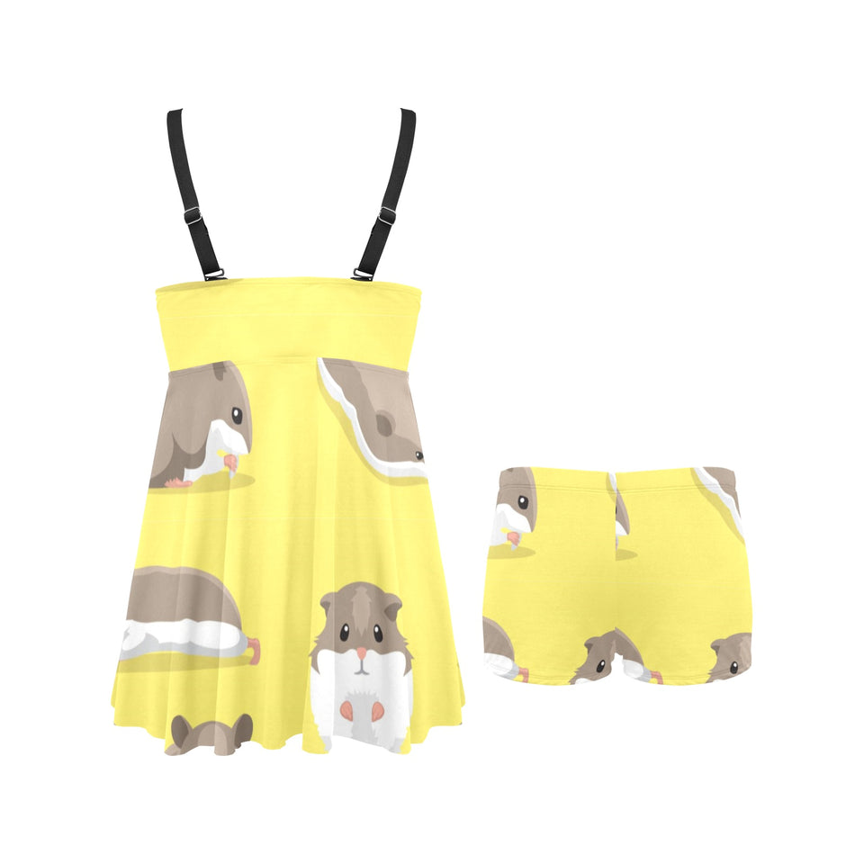 Cute Hamster pattern Chest Sexy Pleated Two Piece Swim Dress