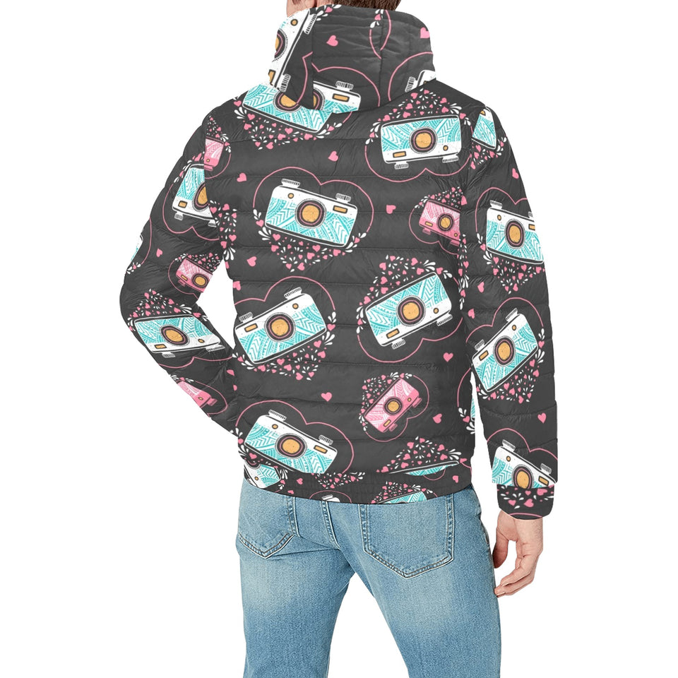 Camera Pattern Print Design 04 Men's Padded Hooded Jacket