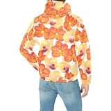 Orange yellow orchid flower pattern background Men's Padded Hooded Jacket