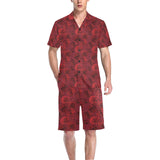 Rose Pattern Print Design 03 Men's V-Neck Short Pajama Set