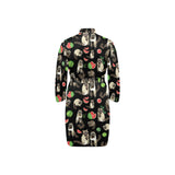 Raccoon watermelon pattern Men's Long Sleeve Belted Night Robe