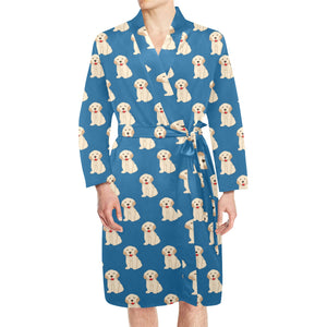 Golden Retriever Pattern Print Design 03 Men's Long Sleeve Belted Night Robe