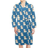 Golden Retriever Pattern Print Design 03 Men's Long Sleeve Belted Night Robe