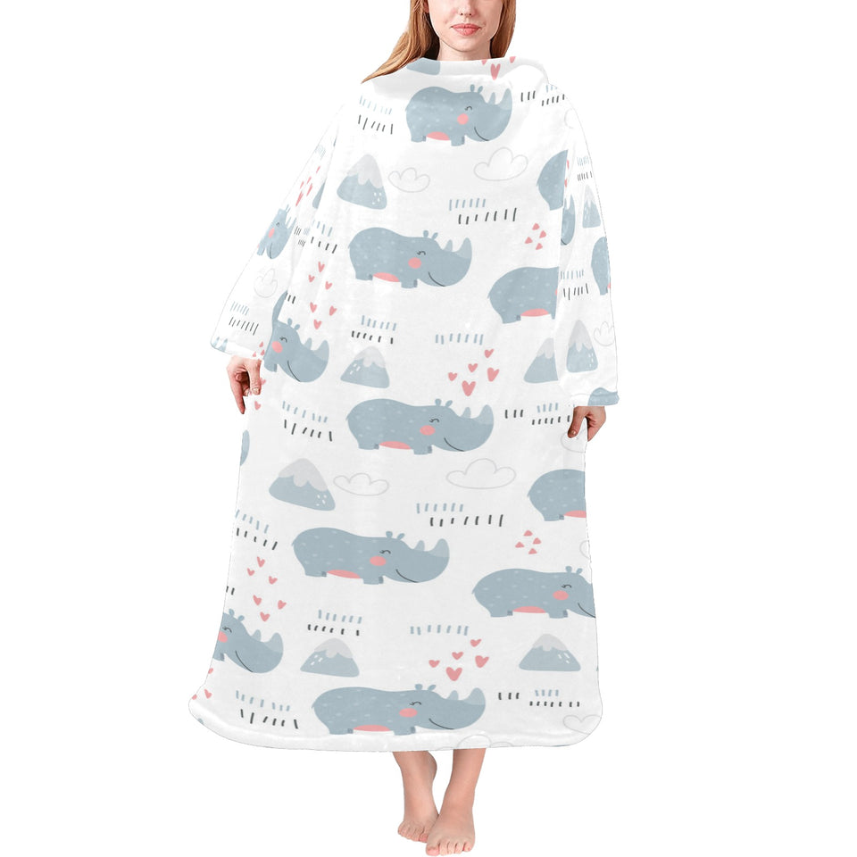 cute rhino heart pattern Blanket Robe with Sleeves