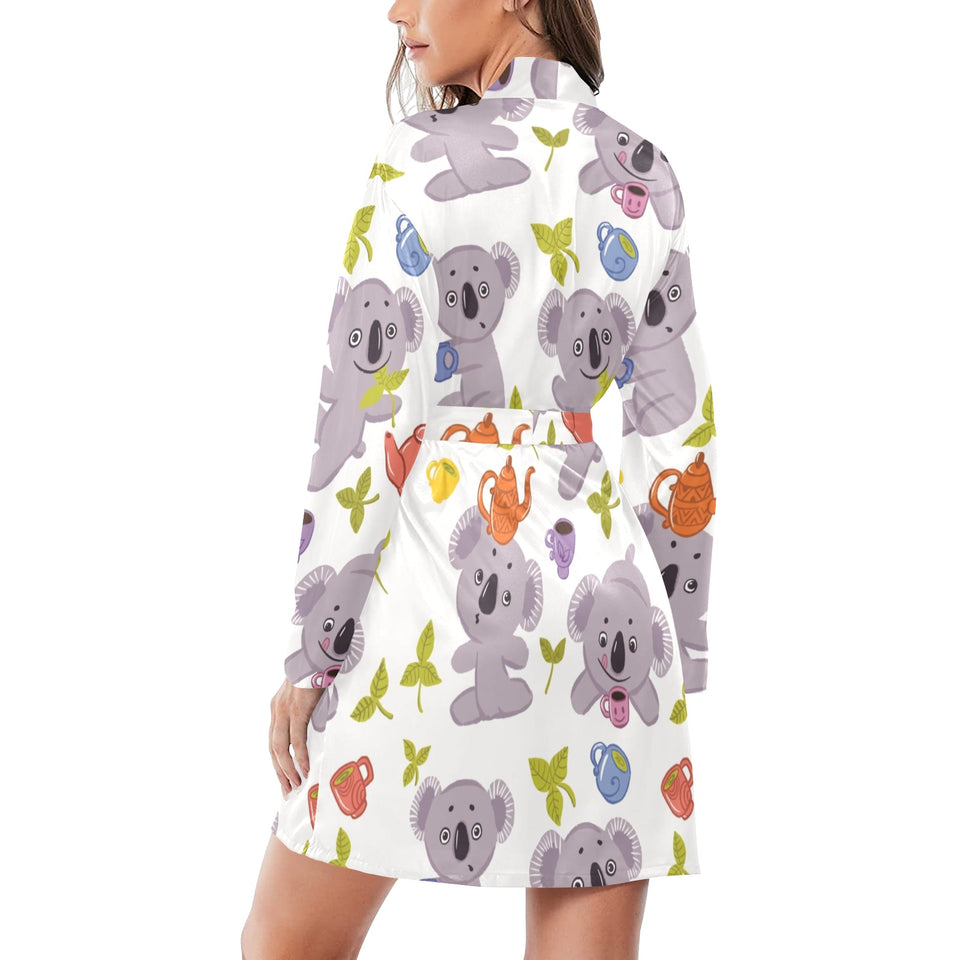 Cute koalas teapots tea Women's Long Sleeve Belted Night Robe