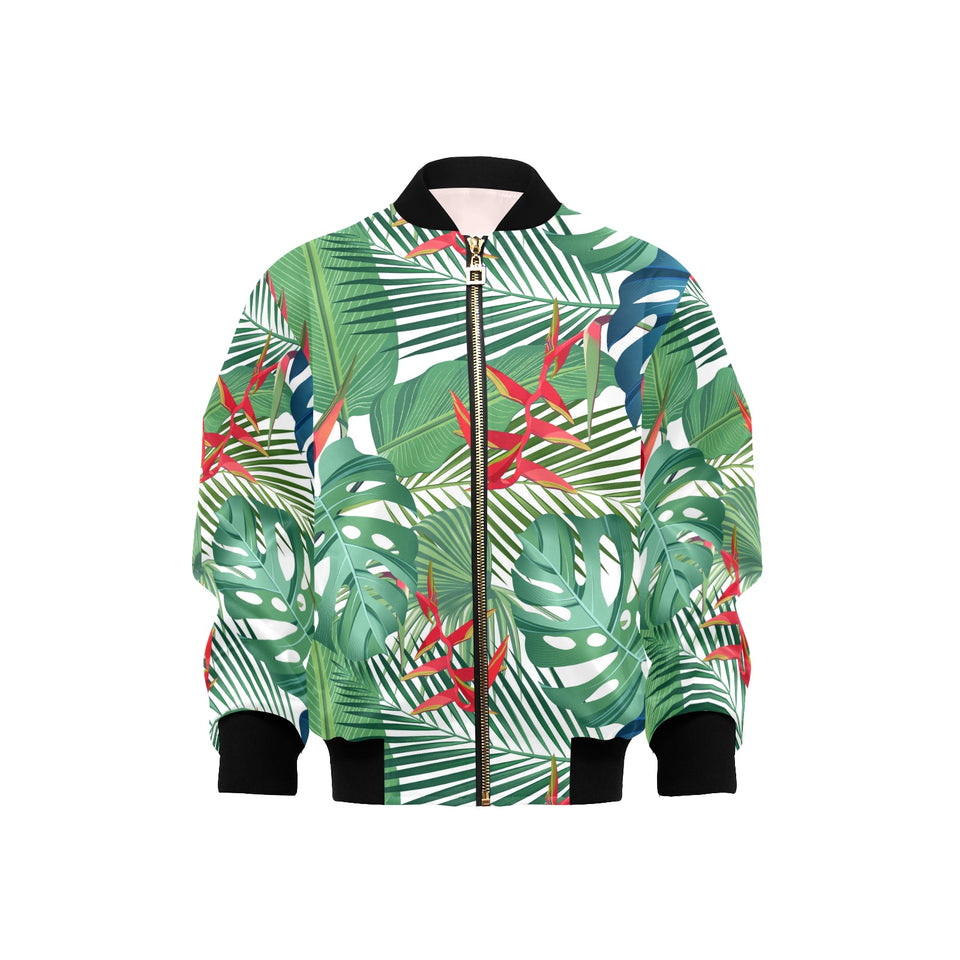 heliconia palm and monstera leaves pattern Kids' Boys' Girls' Bomber Jacket