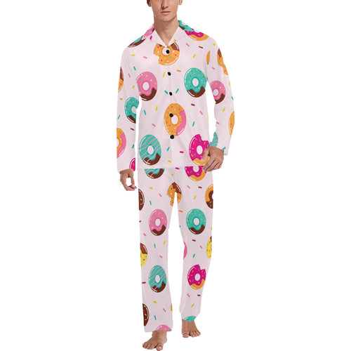 Donut pattern glaze pink background Men's Long Pajama Set