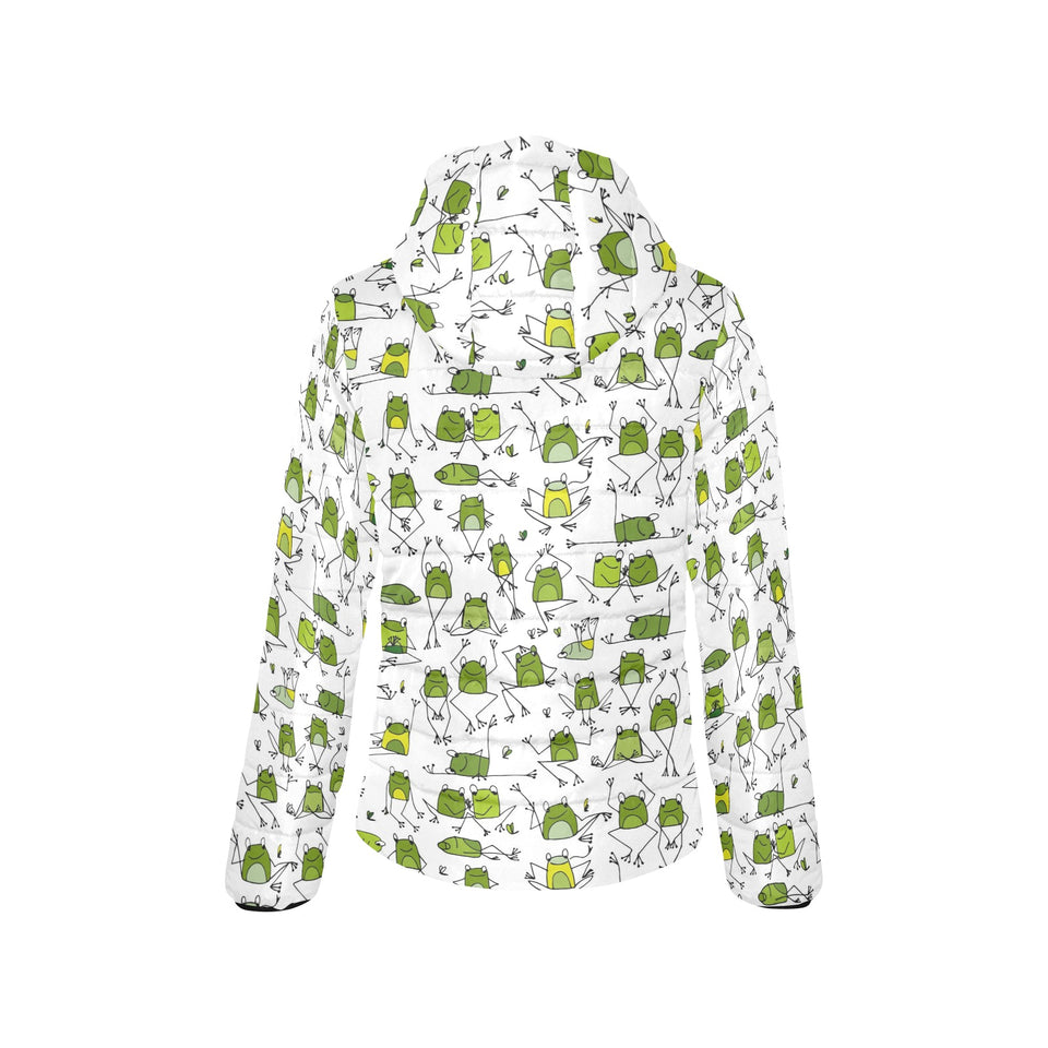 Sketch funny frog pattern Women's Padded Hooded Jacket