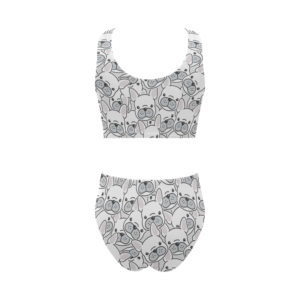 Cute french bulldog head pattern Chest Bowknot High Waisted Bikini Swimsuit