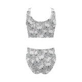 Cute french bulldog head pattern Chest Bowknot High Waisted Bikini Swimsuit